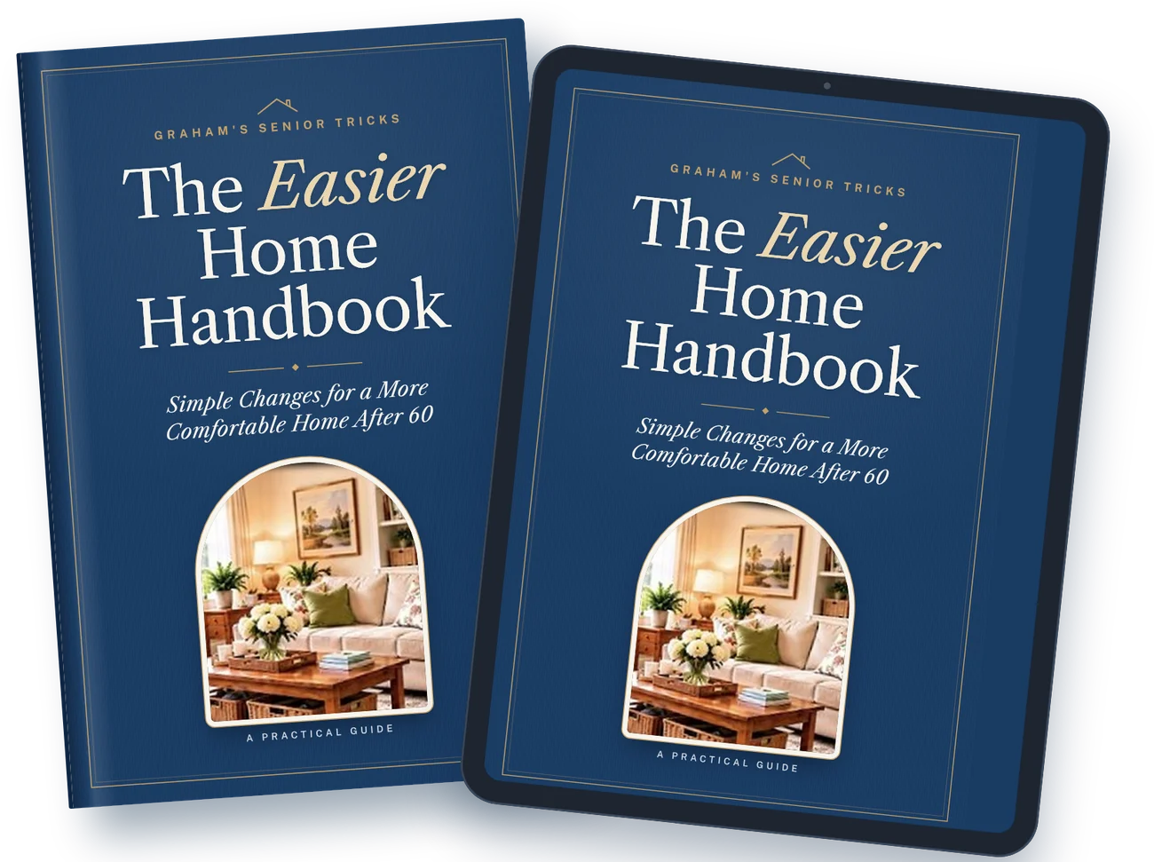 The Easier Home Handbook cover on a book and a tablet
